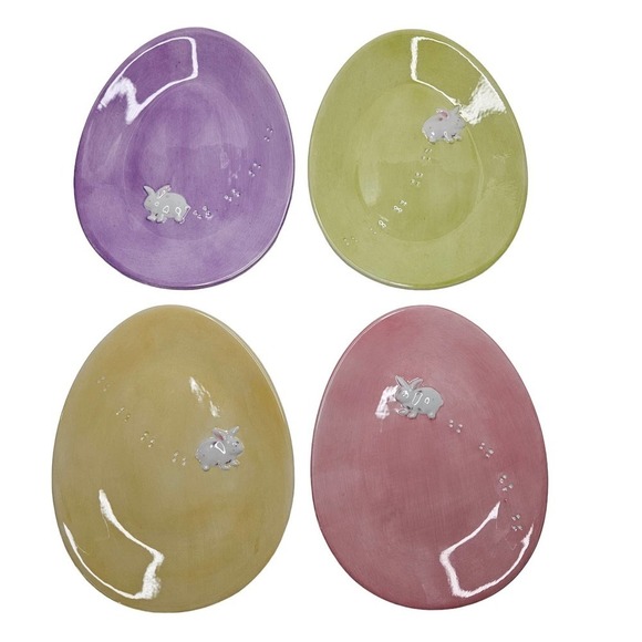 Williams-Sonoma 4pc Egg Plate‎ Platter Pastel Glaze 9" Easter Bunny Set #1 - Picture 1 of 9